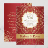 Invitation Tourbillons dorés sur le 50e anniversaire rouge (Devant / Derrière)