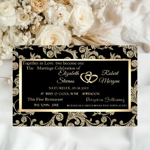Invitation Tourbillons élégants de paillettes dorées, Cadre d