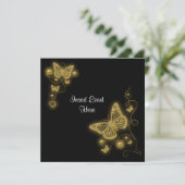 Invitation Tourbillons élégants de papillon noir blanc or (Debout devant)