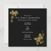 Invitation Tourbillons élégants de papillon noir blanc or (Dos)