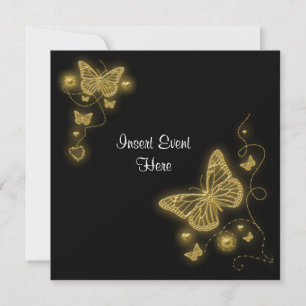 Invitation Tourbillons élégants papillon noir blanc or
