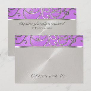 Invitation Tourbillons Filigree d'Argent Violet De Quinceaner