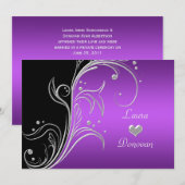 Invitation Tourbillons Floraux Argent Violet Noir Réception S (Devant / Derrière)