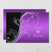 Invitation Tourbillons Floraux Argent Violet Noir Réception U (Devant / Derrière)