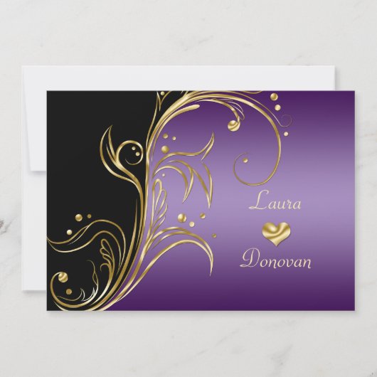 Invitation Tourbillons Floraux Noir Or Violet Réception Uniqu (Devant)
