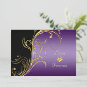Invitation Tourbillons Floraux Noir Or Violet Réception Uniqu (Debout devant)