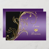 Invitation Tourbillons Floraux Noir Or Violet Réception Uniqu (Devant / Derrière)