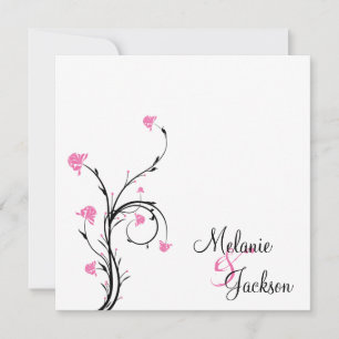 Invitation Tourbillons Floraux Rose Noir Mariage Blanc Après