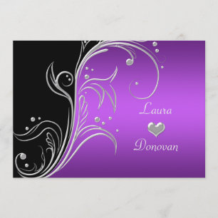 Invitation Tourbillons Floraux Violet Argent Noir Réception U