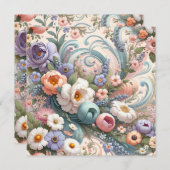Invitation Tourbillons floraux Whimsical en Pastel (Devant / Derrière)