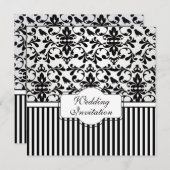 Invitation Tourbillons noirs blancs, oiseaux, rayures Mariage (Devant / Derrière)
