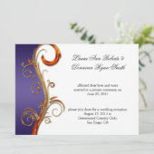 Invitation Tourbillons Ornés Violet Orange Et Or (Debout devant)