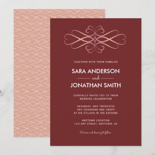 Invitation Tourbillons roses | Mariage de Bourgogne (Devant / Derrière)