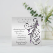 Invitation Tourbillons violets et argent sur fond argent (Debout devant)
