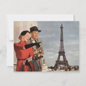 Invitation Touristes vintage à la Tour Eiffel, vacances à Par (Devant)