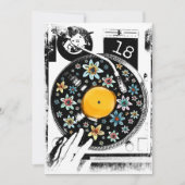 Invitation Tourne-disque Floral noir noir blanc rétro Anniver (Devant)