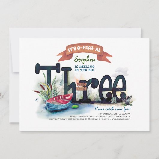 Invitation Tourner 3 Pêche Garçons À Thème Anniversaire Invit (Devant)