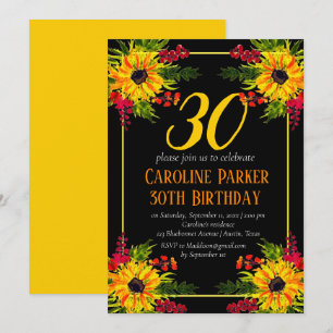 Invitation Tournesol 30e anniversaire Jaune Floral Adulte
