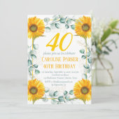 Invitation Tournesol 40e anniversaire Eucalyptus jaune floral (Debout devant)