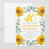 Invitation Tournesol 40e anniversaire Eucalyptus jaune floral (Devant / Derrière)