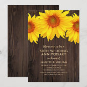 Invitation Tournesol 50e anniversaire de mariage Bois rustiqu (Devant / Derrière)