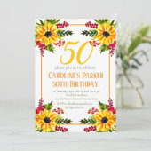 Invitation Tournesol 50e anniversaire Jaune Floral Adulte (Debout devant)