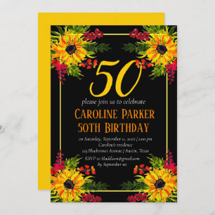 Invitation Tournesol 50e anniversaire Jaune Floral Adulte