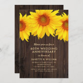 Invitation Tournesol 60e Anniversaire de Mariage Bois Rustiqu (Devant / Derrière)