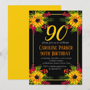 Invitation Tournesol 90e Anniversaire Fleur Jaune Adulte