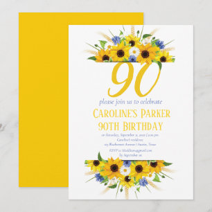 Invitation Tournesol 90e anniversaire Jaune Floral Adulte