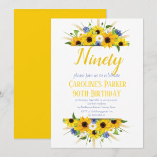 Invitation Tournesol 90e anniversaire Jaune Floral Adulte