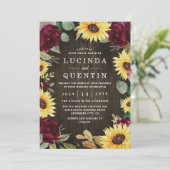 Invitation Tournesol à thème et Mariage de rose rouge bordeau (Debout devant)