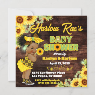 Invitation Tournesol Afro Baby Girl-Yellow Baby shower rustiq