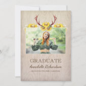 Invitation Tournesol Antlers Rustic Photo Graduation (Devant)