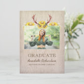 Invitation Tournesol Antlers Rustic Photo Graduation (Debout devant)