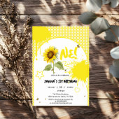 Invitation Tournesol aquarelle avec papillons 1er anniversair