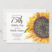Invitation Tournesol Aquarelle Florale Blanc 75e anniversaire (Devant)