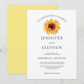 Invitation Tournesol Aquarelle minimaliste élégant mariage (Devant / Derrière)