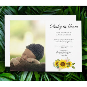 Invitation Tournesol Aquarelle rose Floral photo bébé