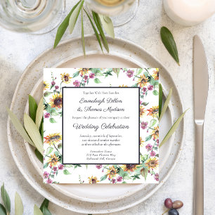 Invitation Tournesol Automne Aquarelle Florales Motif Mariage