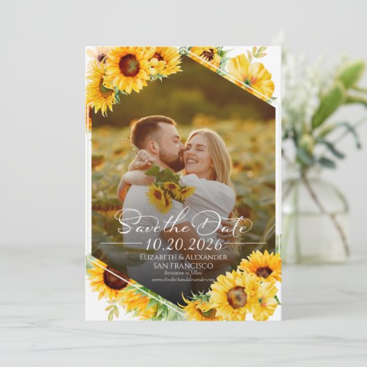 Invitation Tournesol Automne Photo Mariage Enregistrer la dat (Debout devant)