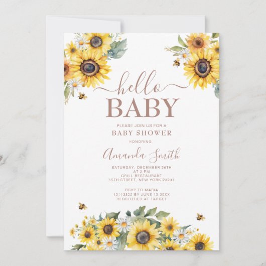 Invitation Tournesol avec Baby shower Bee Oh (Devant)