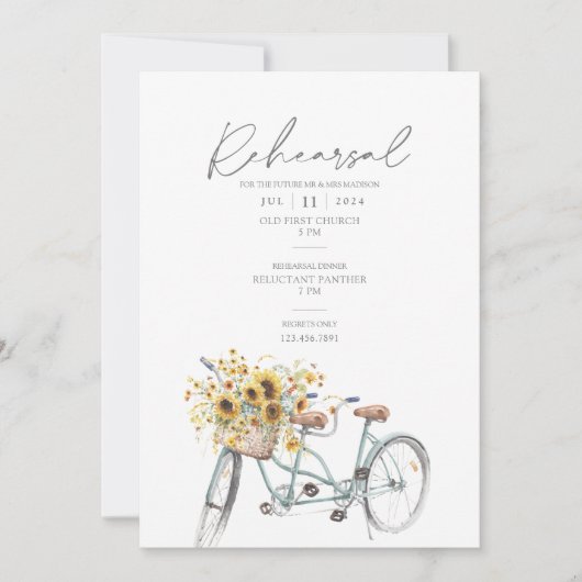 Invitation Tournesol Bicycle Mariage (Devant)