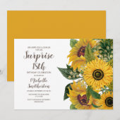 Invitation Tournesol Blanc Jaune Surprise 18e anniversaire (Devant / Derrière)