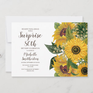 Invitation Tournesol Blanc Jaune Surprise 80e anniversaire