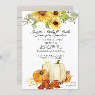 Invitation Tournesol blanc orange Citrouille de Thanksgiving 