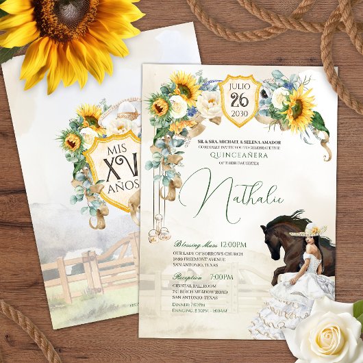 Invitation Tournesol blanc Rose Aquarelle Charra Quinceanera