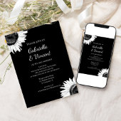 Invitation Tournesol blanc sur Mariage noir
