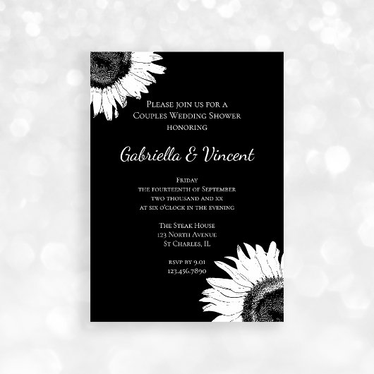 Invitation Tournesol blanc sur Wedding shower Couples noirs