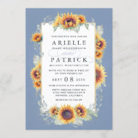 Tournesol bleu aquarelle Rustique Mariage à thème